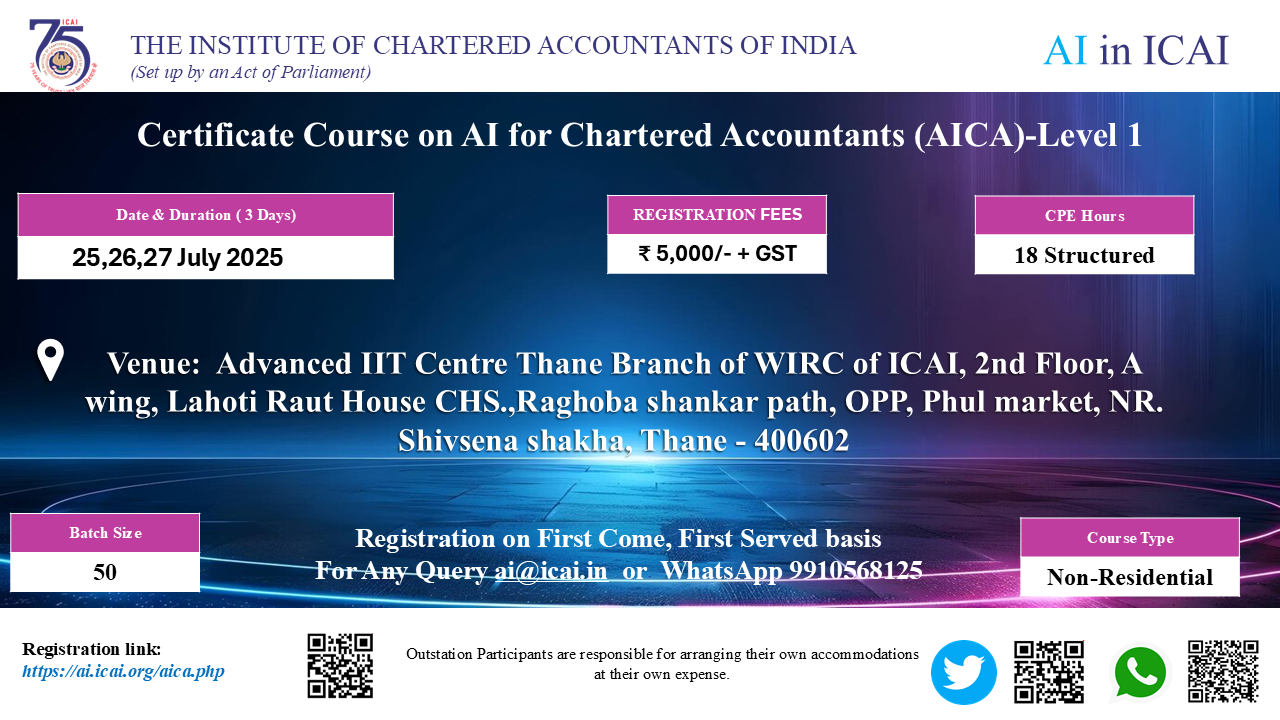 Certificate Course on AI for CA (AICA)-Level 1