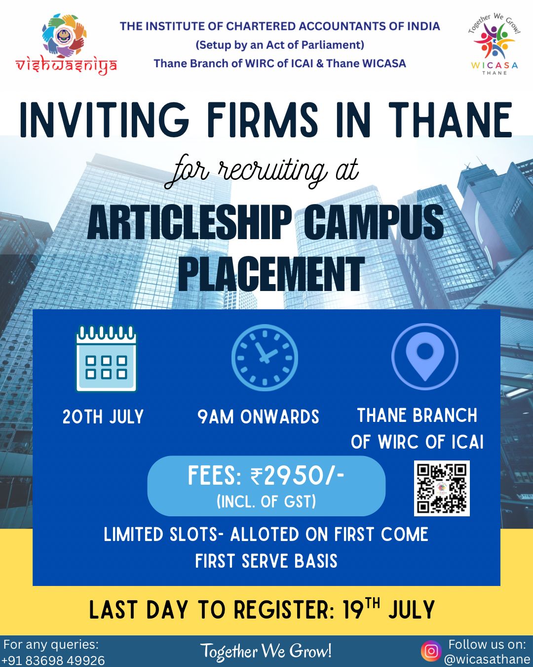 Inviting Firms in Thane for recruiting at Articleship Campus Placement